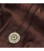 Traditional Pearl Kundan Studded Pendant with Black Bead Chain Mangalsutra for Women 