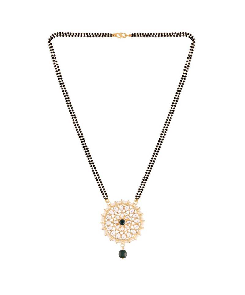 Traditional Pearl Kundan Studded Pendant with Black Bead Chain Mangalsutra for Women 