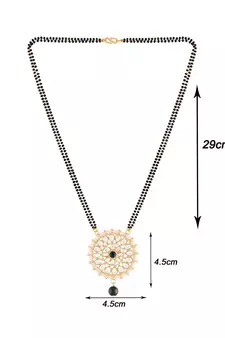 Traditional Pearl Kundan Studded Pendant with Black Bead Chain Mangalsutra for Women 
