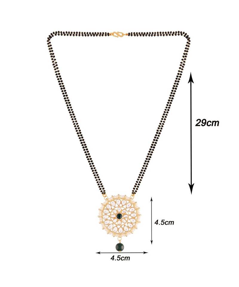 Traditional Pearl Kundan Studded Pendant with Black Bead Chain Mangalsutra for Women 