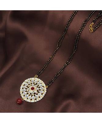 Traditional Pearl Kundan Studded Pendant with Black Bead Chain Mangalsutra for Women  1