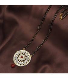 Traditional Pearl Kundan Studded Pendant with Black Bead Chain Mangalsutra for Women 