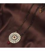 Traditional Pearl Kundan Studded Pendant with Black Bead Chain Mangalsutra for Women 