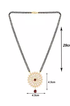 Traditional Pearl Kundan Studded Pendant with Black Bead Chain Mangalsutra for Women 