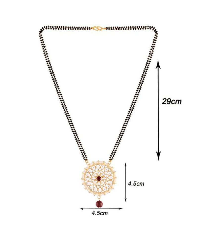 Traditional Pearl Kundan Studded Pendant with Black Bead Chain Mangalsutra for Women 