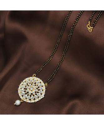 Traditional Pearl Kundan Studded Pendant with Black Bead Chain Mangalsutra for Women (D085W) 1