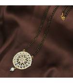 Traditional Pearl Kundan Studded Pendant with Black Bead Chain Mangalsutra for Women (D085W)