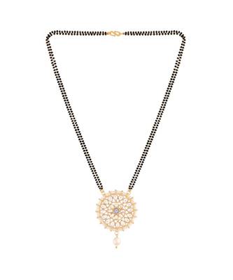 Traditional Pearl Kundan Studded Pendant with Black Bead Chain Mangalsutra for Women (D085W) 2