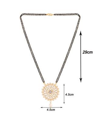 Traditional Pearl Kundan Studded Pendant with Black Bead Chain Mangalsutra for Women (D085W) 3