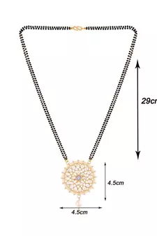 Traditional Pearl Kundan Studded Pendant with Black Bead Chain Mangalsutra for Women (D085W)