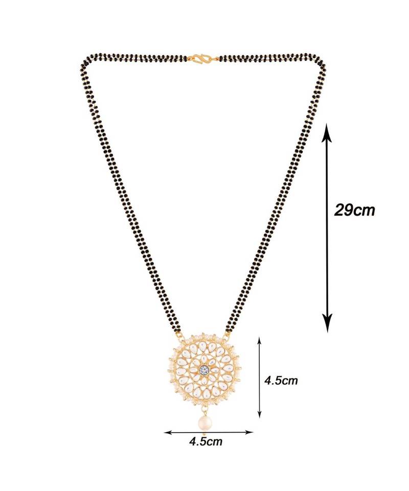 Traditional Pearl Kundan Studded Pendant with Black Bead Chain Mangalsutra for Women (D085W)