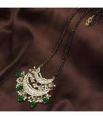 Traditional Pearl Kundan Studded Pendant with Black Bead Chain Mangalsutra for Women 