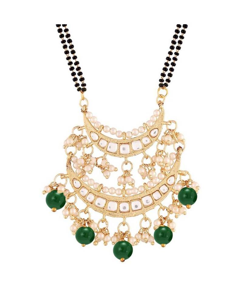 Traditional Pearl Kundan Studded Pendant with Black Bead Chain Mangalsutra for Women 