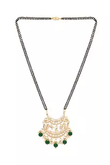 Traditional Pearl Kundan Studded Pendant with Black Bead Chain Mangalsutra for Women 