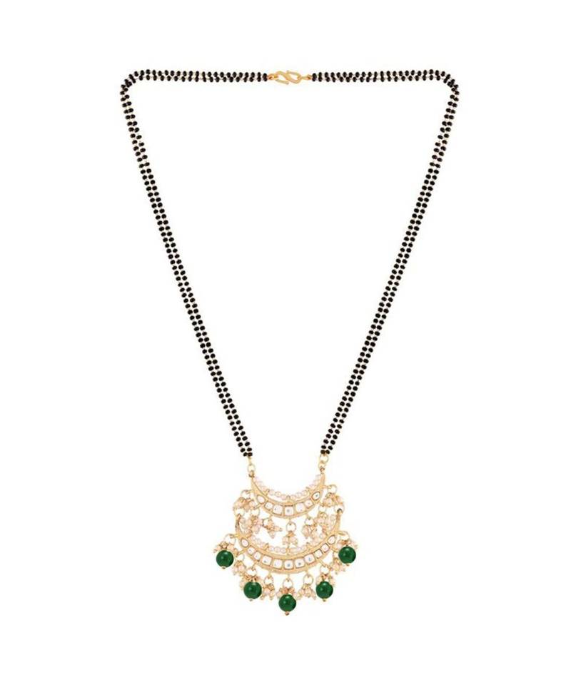 Traditional Pearl Kundan Studded Pendant with Black Bead Chain Mangalsutra for Women 