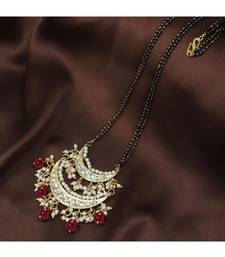 Traditional Pearl Kundan Studded Pendant with Black Bead Chain Mangalsutra for Women 