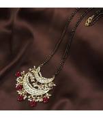 Traditional Pearl Kundan Studded Pendant with Black Bead Chain Mangalsutra for Women 