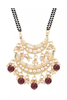 Traditional Pearl Kundan Studded Pendant with Black Bead Chain Mangalsutra for Women 