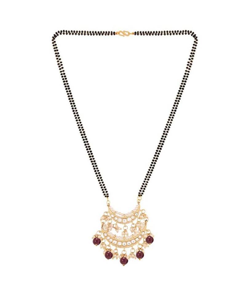 Traditional Pearl Kundan Studded Pendant with Black Bead Chain Mangalsutra for Women 