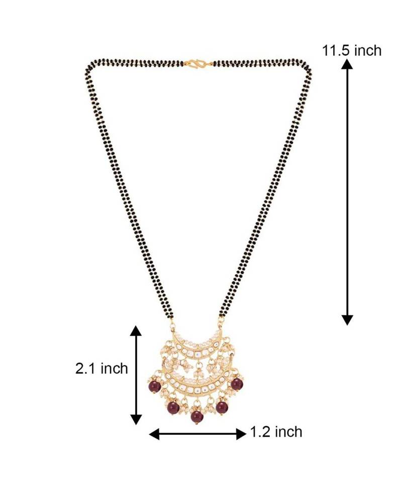 Traditional Pearl Kundan Studded Pendant with Black Bead Chain Mangalsutra for Women 