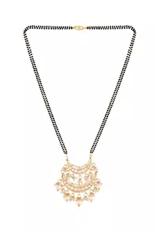 Traditional Pearl Kundan Studded Pendant with Black Bead Chain Mangalsutra for Women 