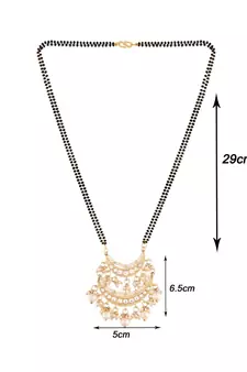Traditional Pearl Kundan Studded Pendant with Black Bead Chain Mangalsutra for Women 