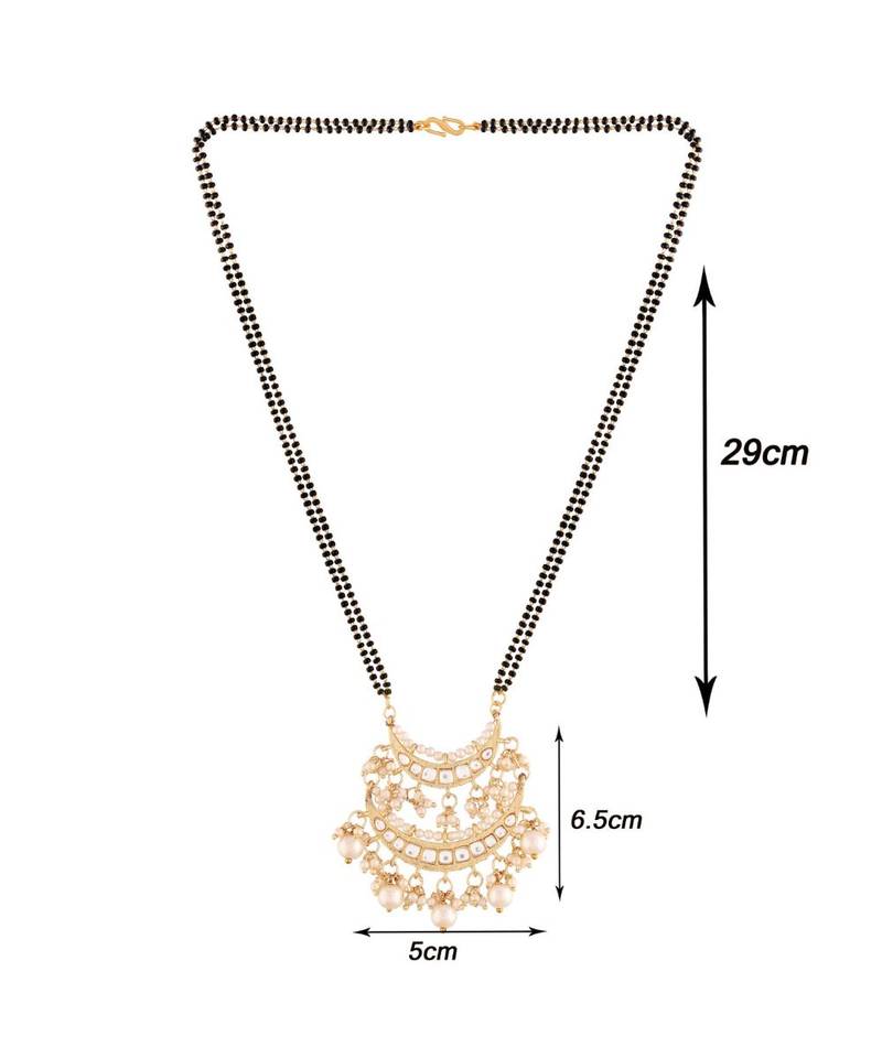 Traditional Pearl Kundan Studded Pendant with Black Bead Chain Mangalsutra for Women 