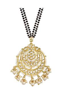  Traditional Pearl Kundan Studded Pendant with Black Bead Chain Mangalsutra for Women (D087W)