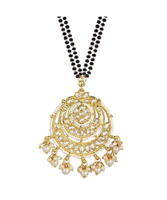  Traditional Pearl Kundan Studded Pendant with Black Bead Chain Mangalsutra for Women  1