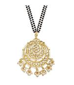  Traditional Pearl Kundan Studded Pendant with Black Bead Chain Mangalsutra for Women 