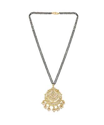  Traditional Pearl Kundan Studded Pendant with Black Bead Chain Mangalsutra for Women  2