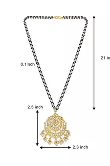  Traditional Pearl Kundan Studded Pendant with Black Bead Chain Mangalsutra for Women 