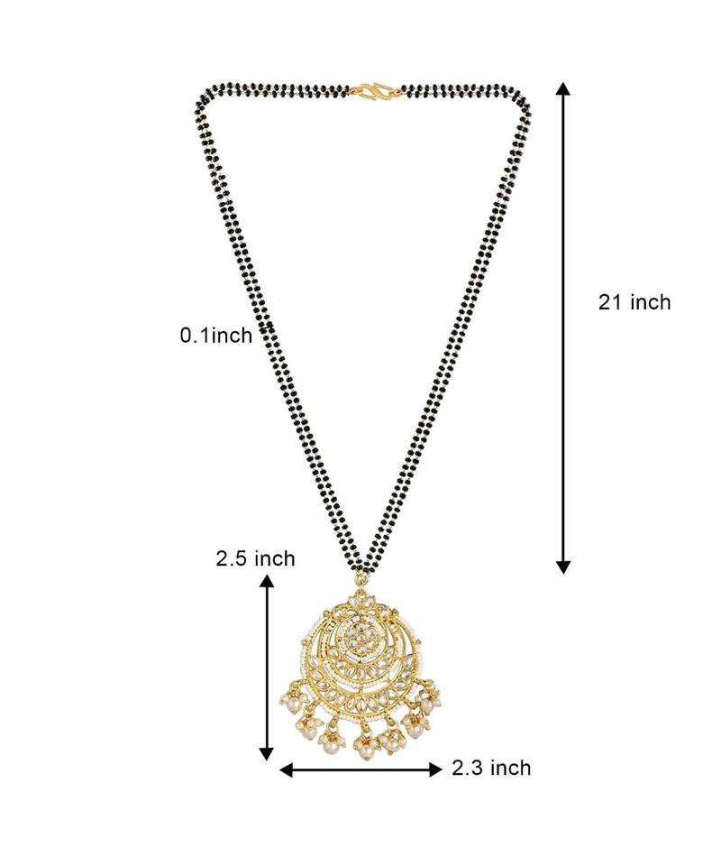  Traditional Pearl Kundan Studded Pendant with Black Bead Chain Mangalsutra for Women 