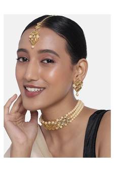 Traditional Pearl Kundan Choker Necklace Set for Women Girls (IJ347FL)