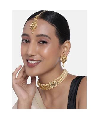 Traditional Pearl Kundan Choker Necklace Set for Women Girls  1