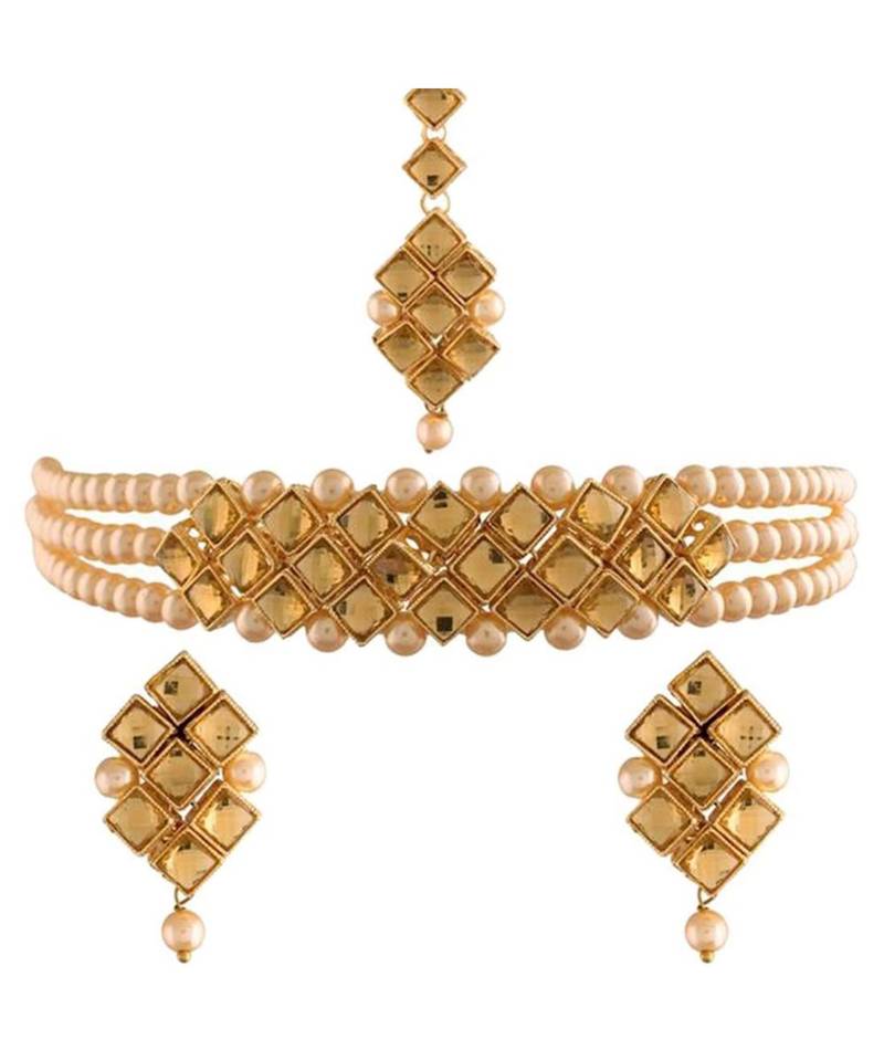Traditional Pearl Kundan Choker Necklace Set for Women Girls 