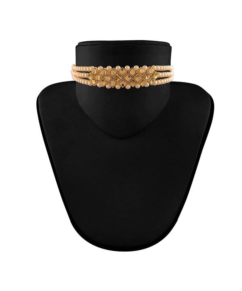 Traditional Pearl Kundan Choker Necklace Set for Women Girls 