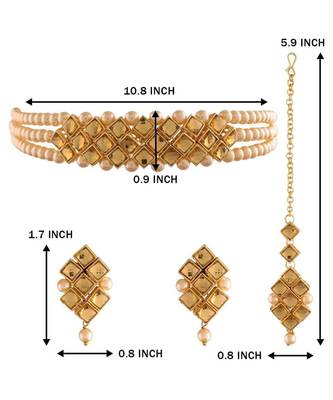 Traditional Pearl Kundan Choker Necklace Set for Women Girls  4