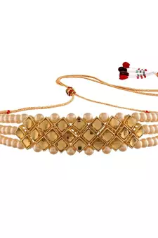 Traditional Pearl Kundan Choker Necklace Set for Women Girls 