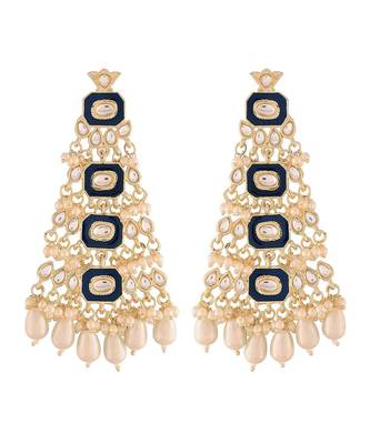 Blue Meenakari Kundan Pearl Chandbali Dangle Earrings for Women  2