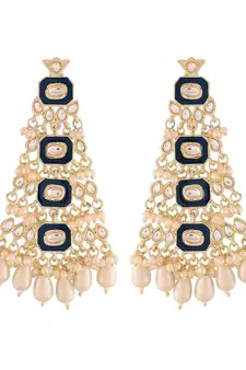  Blue Meenakari Kundan Pearl Chandbali Dangle Earrings for Women 