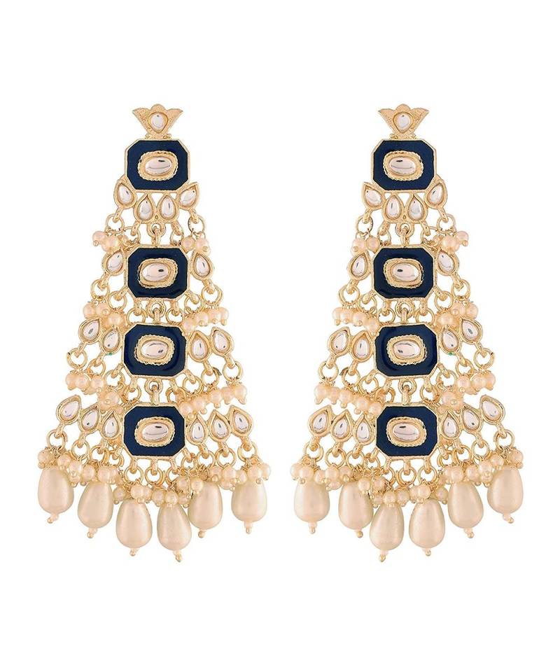  Blue Meenakari Kundan Pearl Chandbali Dangle Earrings for Women 