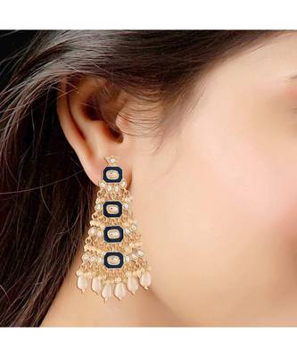  Blue Meenakari Kundan Pearl Chandbali Dangle Earrings for Women  3