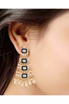  Blue Meenakari Kundan Pearl Chandbali Dangle Earrings for Women 