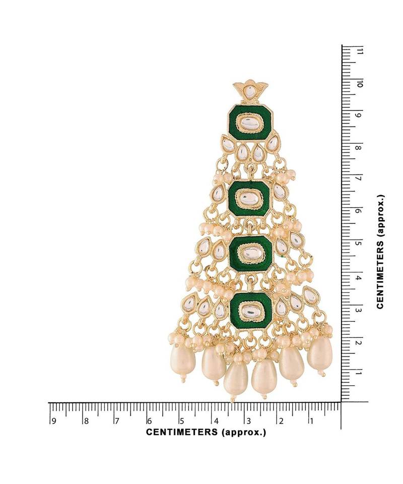 Green Meenakari Kundan Pearl Chandbali Dangle Earrings for Women 