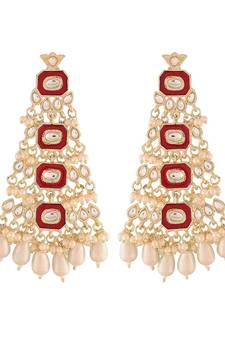 Red Meenakari Kundan Pearl Chandbali Dangle Earrings for Women (E2938R)