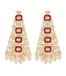 Red Meenakari Kundan Pearl Chandbali Dangle Earrings for Women 