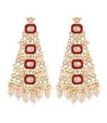 Red Meenakari Kundan Pearl Chandbali Dangle Earrings for Women 