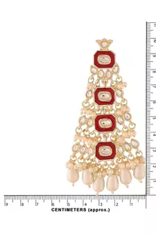 Red Meenakari Kundan Pearl Chandbali Dangle Earrings for Women 