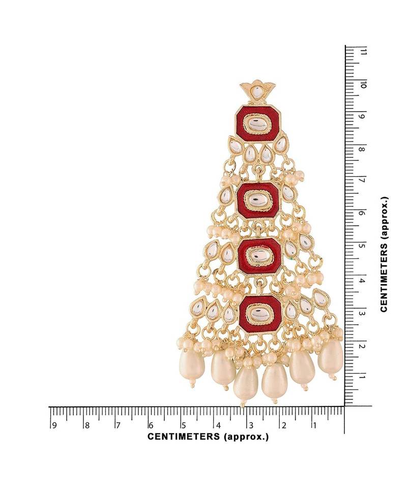 Red Meenakari Kundan Pearl Chandbali Dangle Earrings for Women 